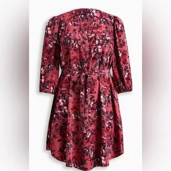 Torrid Pink Mini Studio Crepe de Chine Shirt Dress - Floral Purple Pink - EUC 2X - Picture 6 of 6